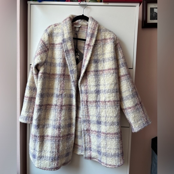 Ava & Viv Pink and Purple Plaid open front Shacket - Picture 2 of 11